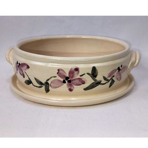 Vintage Handmade Floral Pottery Bowl Ceramic Casserole dish - Picture 1 of 6